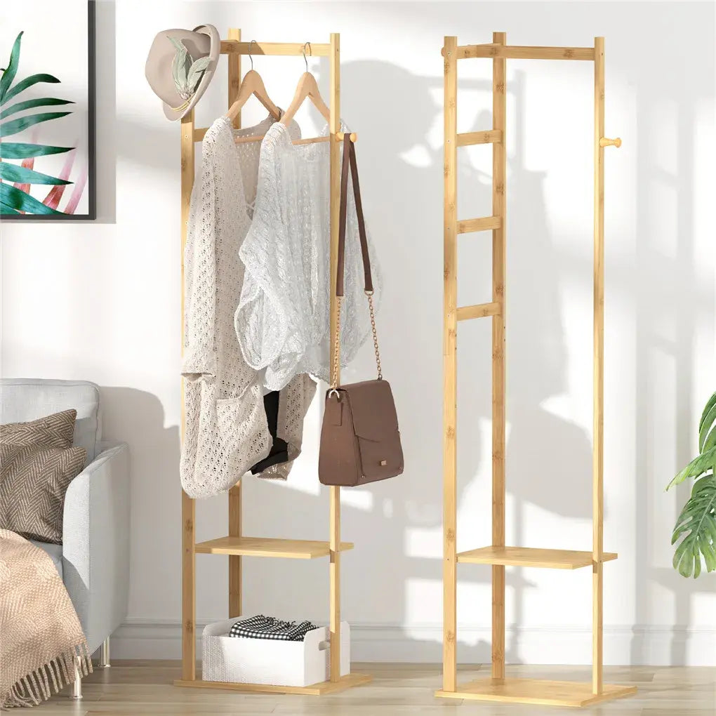 Bamboo garment rack with two-tier shelf, view 4