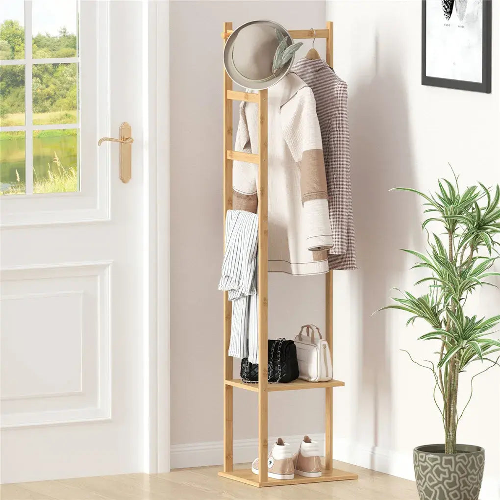 Bamboo garment rack with two-tier shelf, view 5