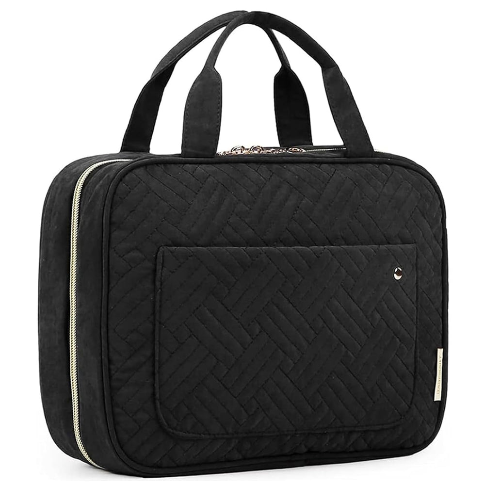 Toiletry Bag Travel Bag with Hanging Hook, Water-Resistant Makeup Cosmetic Bag Travel Organizer for Accessories, Shampoo, Full-Size Container, Toiletries (Black, Medium)