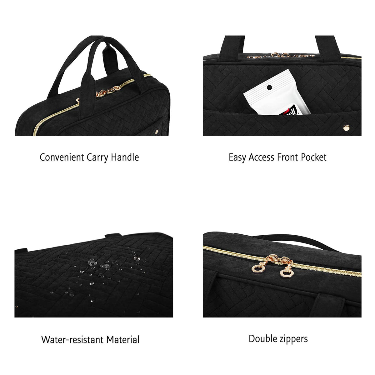 Toiletry Bag Travel Bag with Hanging Hook, Water-Resistant Makeup Cosmetic Bag Travel Organizer for Accessories, Shampoo, Full-Size Container, Toiletries (Black, Medium)