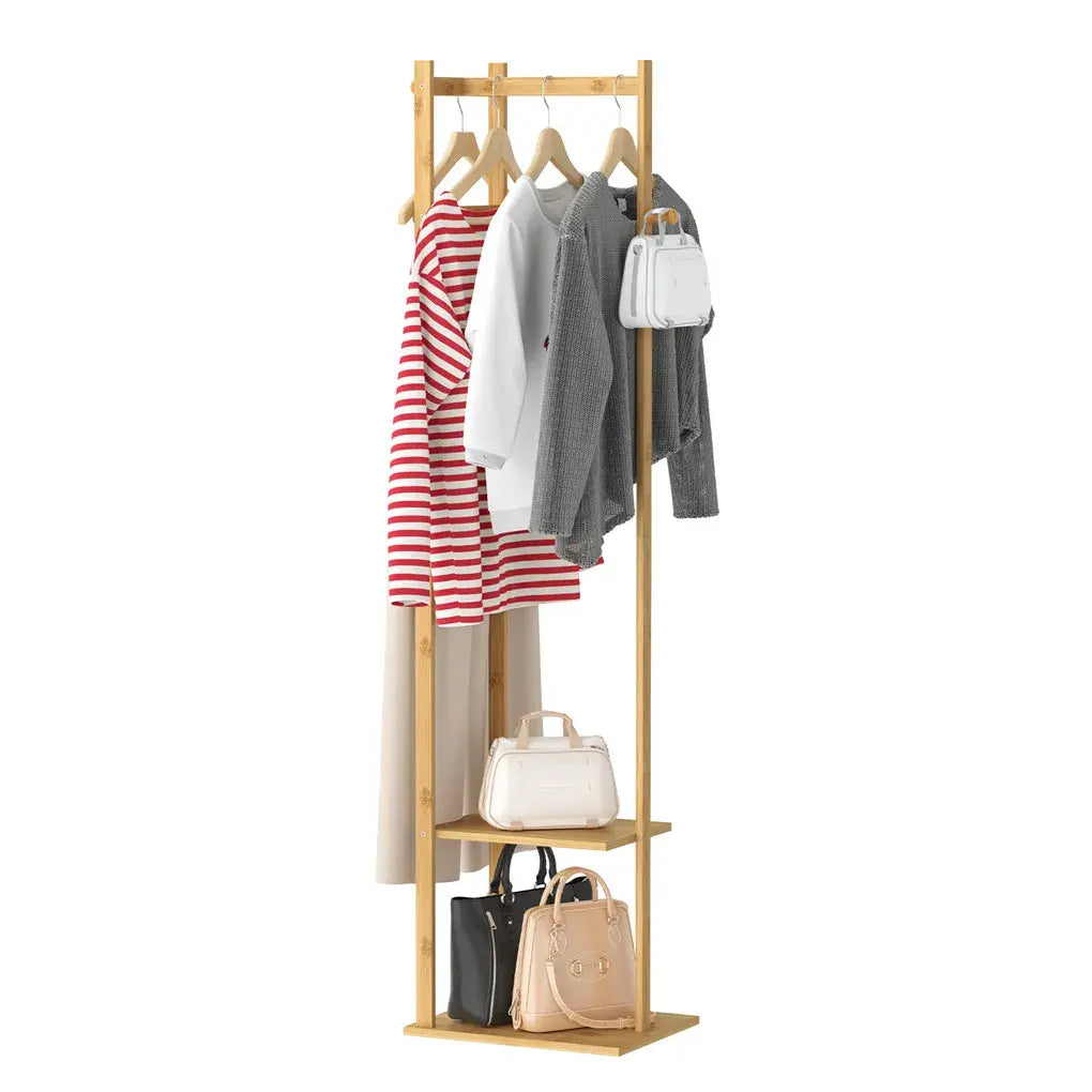 Bamboo garment rack with two-tier shelf, view 7