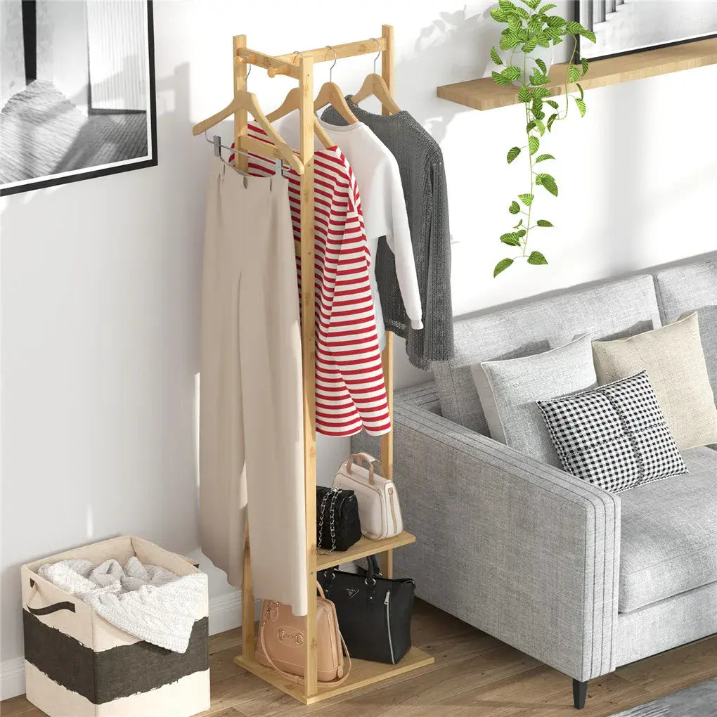 Bamboo garment rack with two-tier shelf, view 6