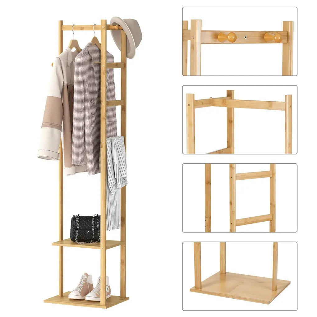 Bamboo garment rack with two-tier shelf, view 3