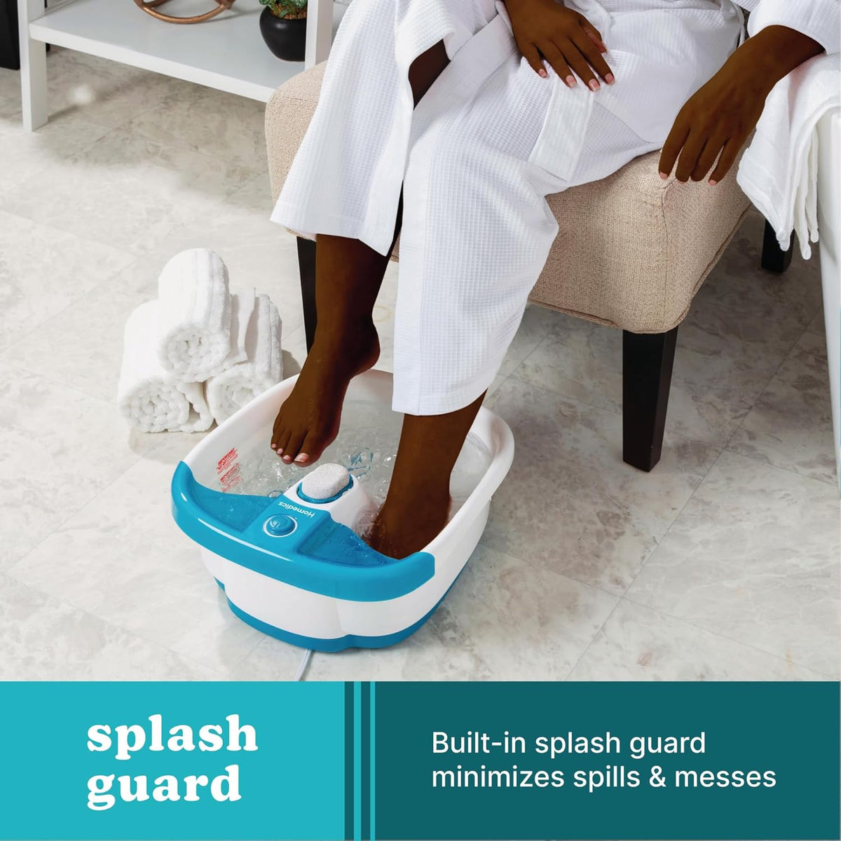 Bubble Mate Foot Spa, Toe Touch Controlled Foot Bath with Invigorating Bubbles and Splash Proof, Raised Massage Nodes and Removable Pumice Stone