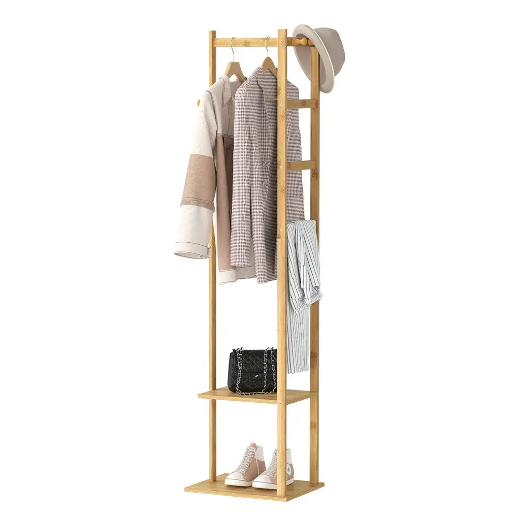 Bamboo garment rack with two-tier shelf, view 2