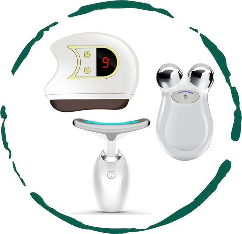 3-piece facial toolkit with LED wand, heated gua sha and microcurrent massager, view 1